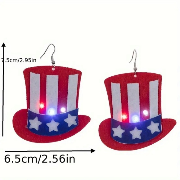 American Flag Hat Light-Up Earrings - Picture 4 of 4